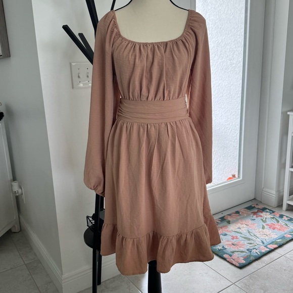 Elegant Tan Women's Dress - Picture 3 of 13